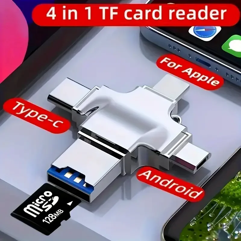 Lector de tarjetas de memoria Micro SD 4 en 1 para IPhone, Ipad, Android, Mac, PC, cámara tipo C, iluminación Usb C, lector portátil Android - imagen 2