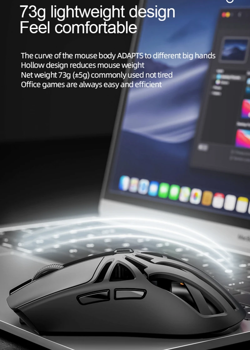 Ratón para juegos Ratón inalámbrico Bluetooth Programación de macros 3 modos SMAILWOLF RS8 6 teclas 73 g Superligero 6 niveles 24000 DPI RGB Ratón insignia para deportes electrónicos Pantalla de visualización - imagen 3