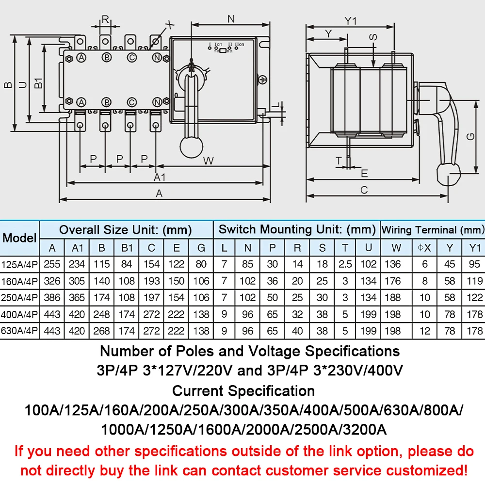 4P 400A AC400V ATS PC interruptor de transferencia automática Selector eléctrico automático o Manual 2 entradas 1 salida alimentación ininterrumpida - imagen 4