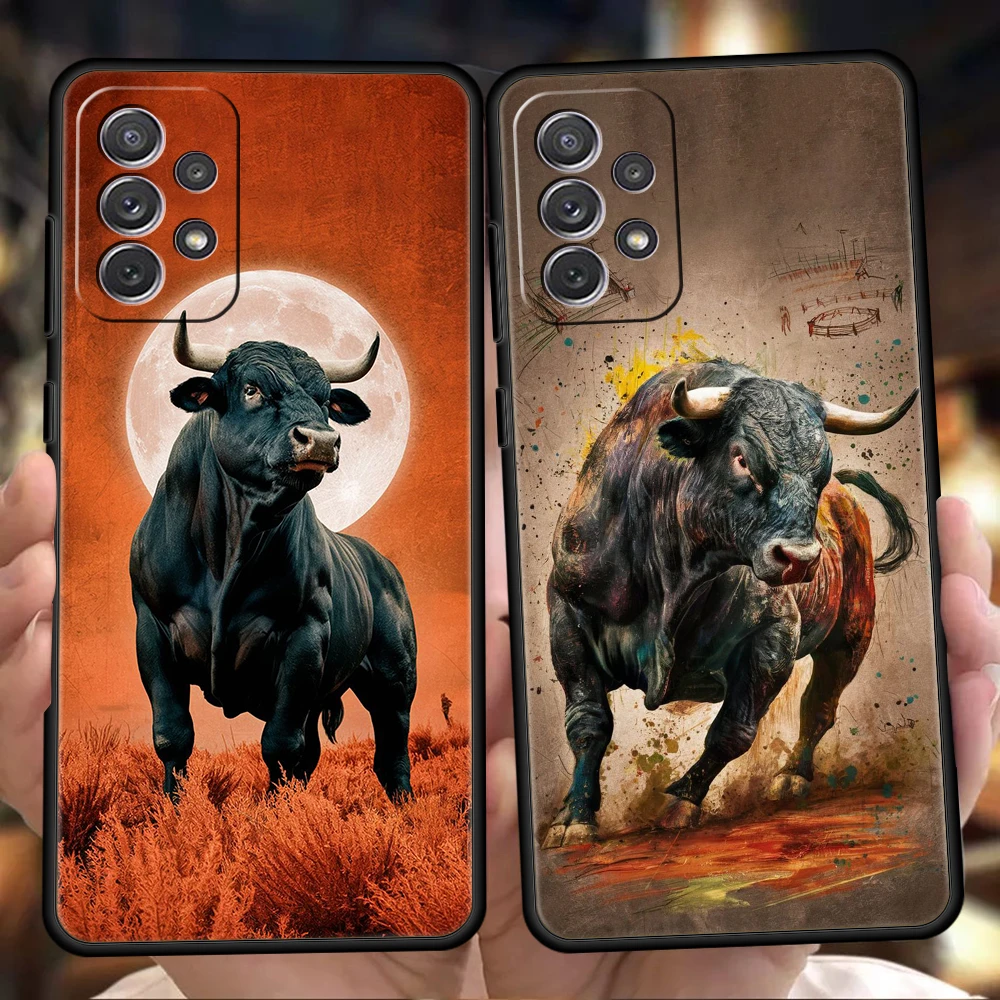 Funda de teléfono para Samsung Galaxy A15 A13 A35 A55 A51 A71 A41 A31 A21S A03S A05 A17 A23 A25 A33 A53 A73 5G A07 4G Cover Bull Animal