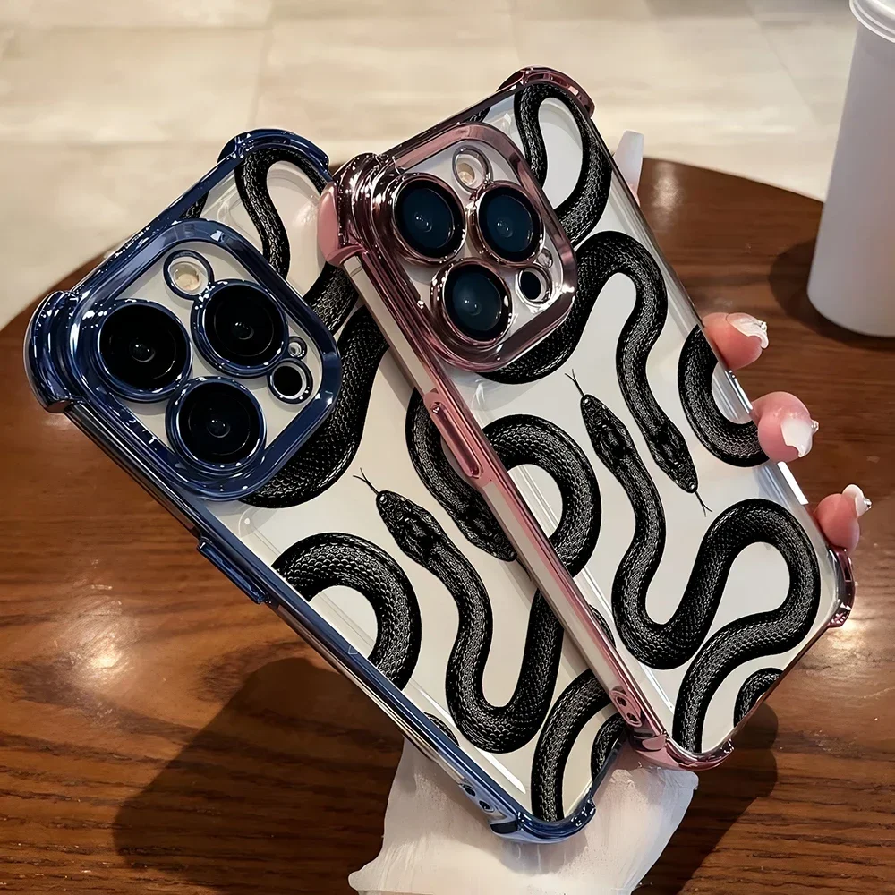 Nueva funda chapada a la moda de serpiente negra para Samsung S24 S23 S22 S21 S20 FE Note20 Plus Ultra Lite 5G cubierta anticaída a prueba de golpes - imagen 2