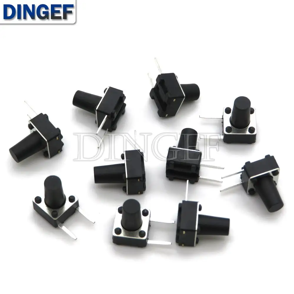 50 unids/lote 6x6x4,3/5/5,5/6/7/8/9mm negro 6x6 interruptor de botón táctil lateral 2 pines 6*6 * botón de microinterruptor de inserción lateral - imagen 5
