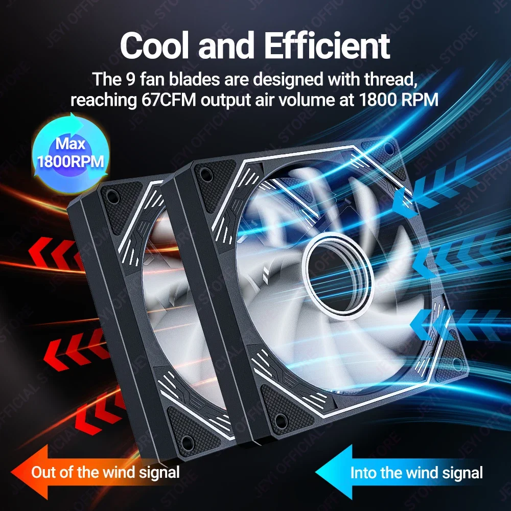 JEYI RGB ventiladores de refrigeración 120mm caja de la computadora Kit de ventilador de alto rendimiento ventilador de PC de 6 pines enfriador radiador silencioso con controlador ARGB - imagen 2