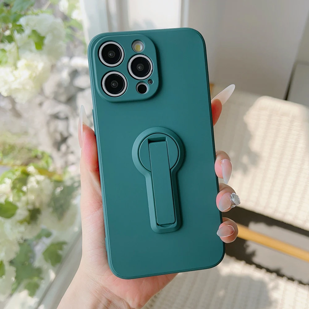 Nueva funda de teléfono con soporte plegable oculto de lujo para iPhone 17 15 16 Plus 14 13 12 11 Pro Max X XR XS cubierta de silicona mate - imagen 3