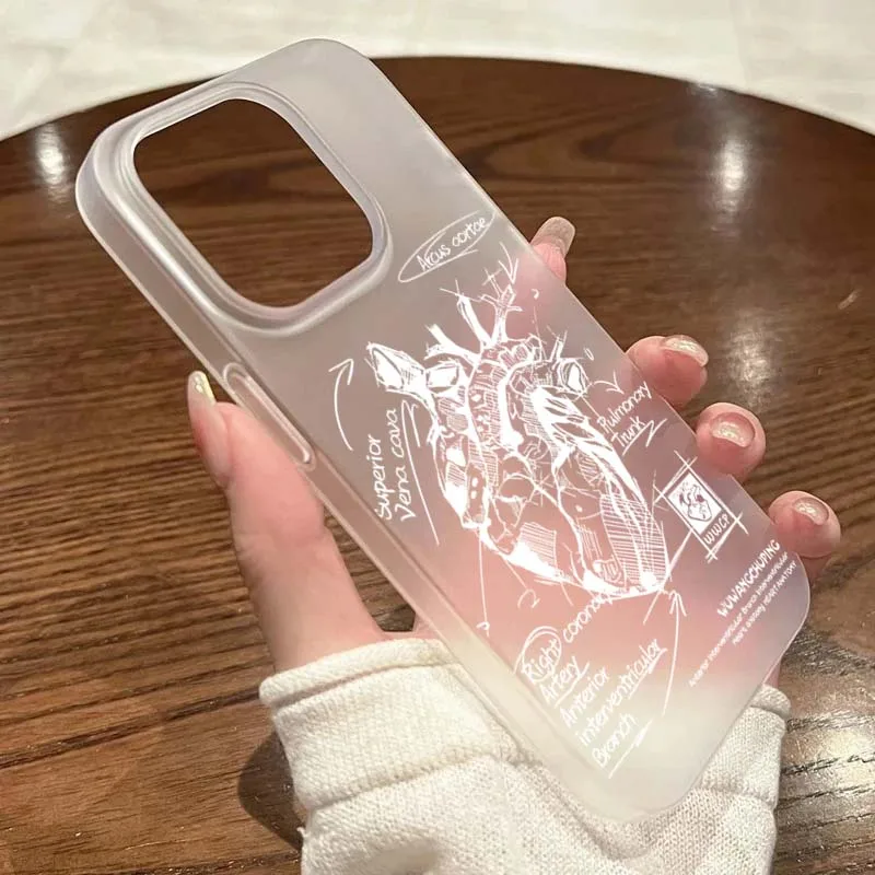 Funda de teléfono de diseño Simple esmerilado con gráfico de corazón blanco para iPhone 16 15 Pro Max 11 12 13 14 16 Pro XS XR 7 8 Plus cubierta a prueba de golpes - imagen 4