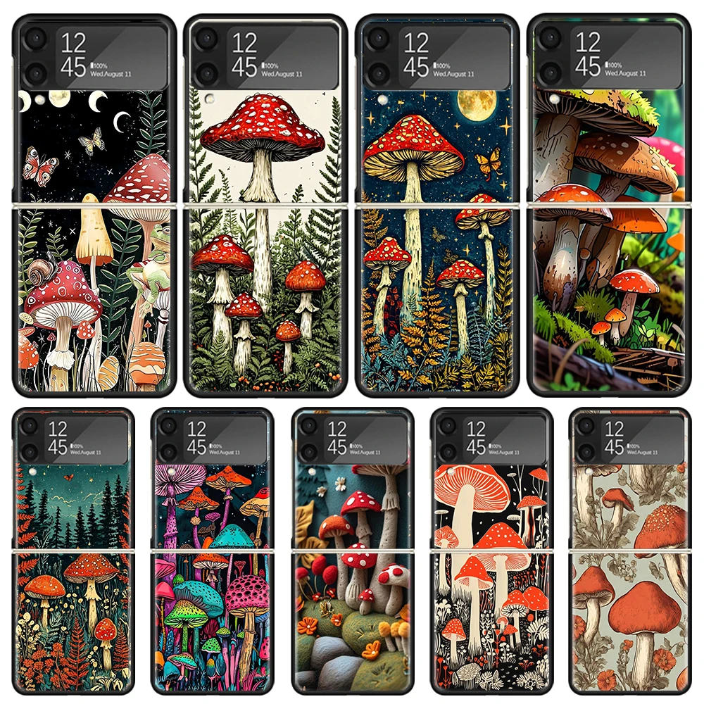 Fundas de teléfono negras con forma de seta colorida para Samsung Z Flip 7 6 5 4 3 Galaxy de lujo ZFlip7 ZFlip6 Flip5 Flip4 Flip3 funda Z Fli