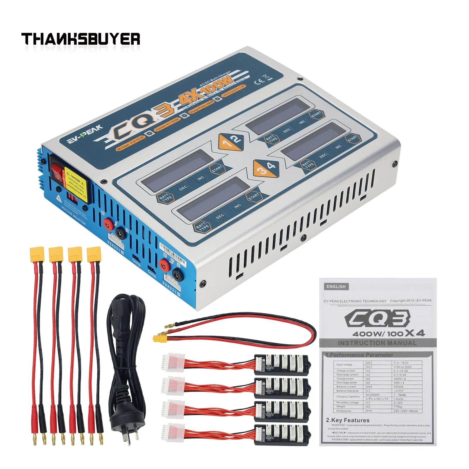 EV-PEAK CQ3 100W 10A 1-6S Cargador de equilibrio de batería para batería LiPo LiFe NiMH NiCd