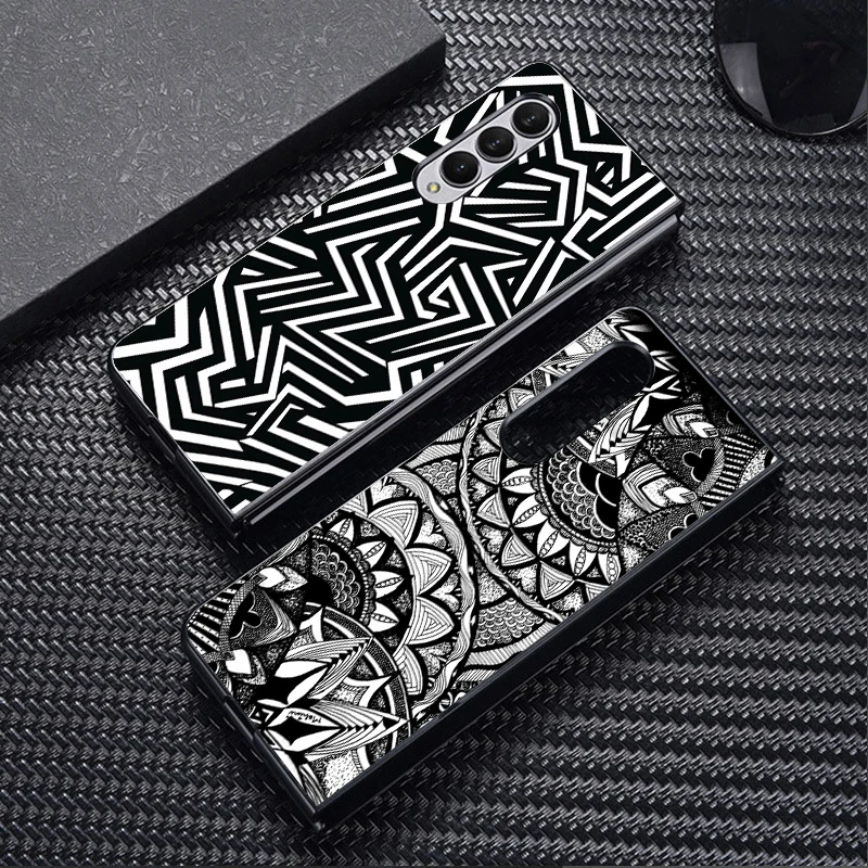 Funda con patrón de arte negro para Samsung Galaxy ZFold3 ZFold4 Z Fold 7 6 5 4 3 ZFold5 ZFold7 ZFold6, funda trasera para teléfono
