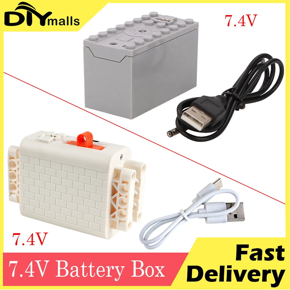 Caja de batería de litio recargable MOC 7,4 V para bloques de construcción MOC funciones de energía 59510 8883 servomotor coche 8878 8881