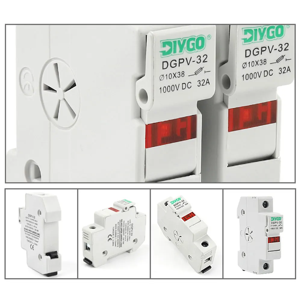 Portafusibles Solar PV DC de 1000V, sin fusibles para Base de protección del sistema Solar, Protector fotovoltaico adecuado para fusibles de 10x38mm - imagen 4