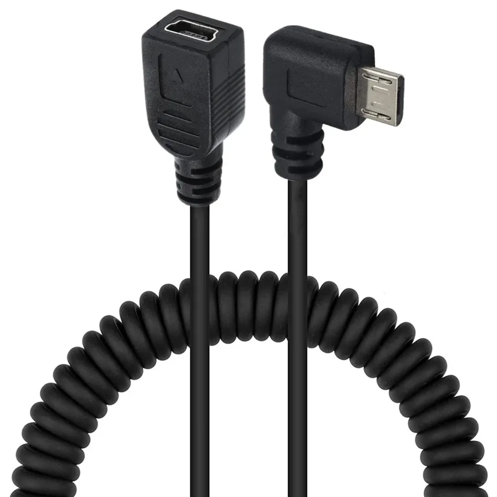 90 Degree Angle Micro USB Male To Mini USB Female USB Adapter Converter Data Charger Spring Curl Cable Up Down Right Left Elbow - imagen 4