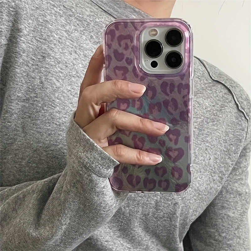 Funda de teléfono glacial con gradiente y estampado de leopardo púrpura claro para iPhone 17 11 12 13 14 15 16 Pro Max 17Air 16E XR X XS 7 8 Plus - imagen 2