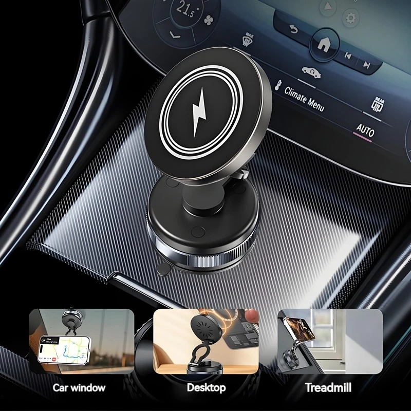 Soporte inalámbrico magnético del cargador de la succión del vacío del metal 15W 360 ° Giratorio Compatible con Smartphones, para Car Gym Bathroom Mirro - imagen 3