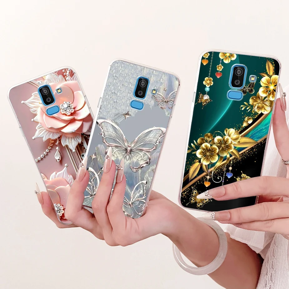 Para Samsung Galaxy J6 J6 + J8 2018 funda de lujo con lazo y flores pintadas funda de silicona transparente para Samsung J6 Plus J8 2018 bolsas suaves - imagen 4