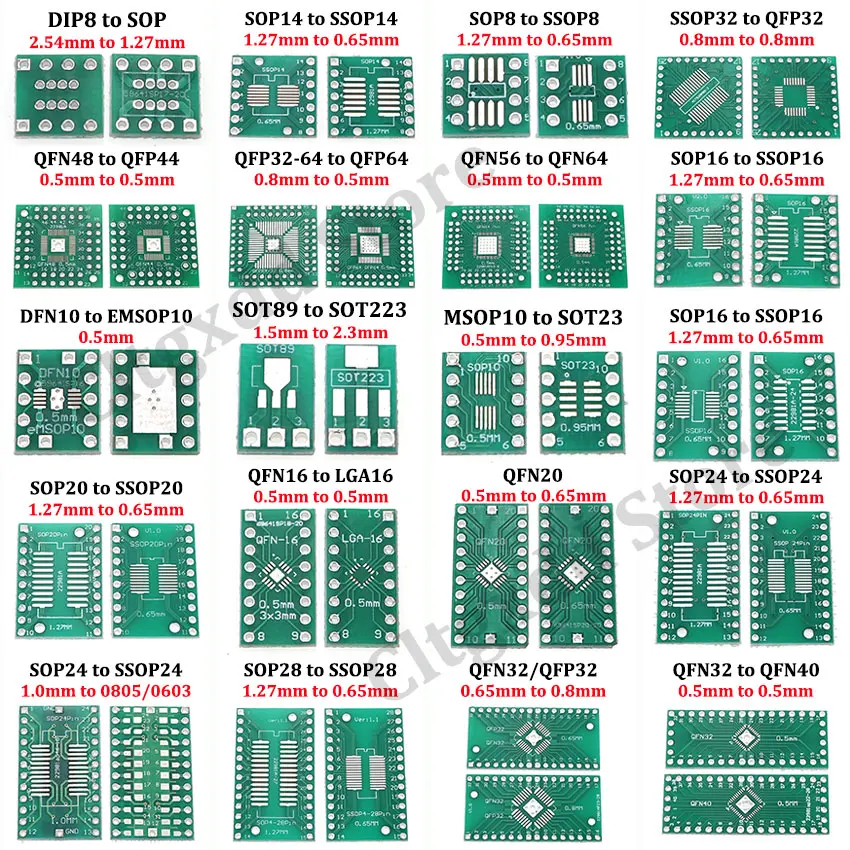 10 Uds SOP8 SOP14 SOP16 SOP20 SOP24 SOP28 QFP FQFP TQFP SMD 0,65mm 1,27mm a 2,54mm a DIP placa adaptadora PCB placa Universal
