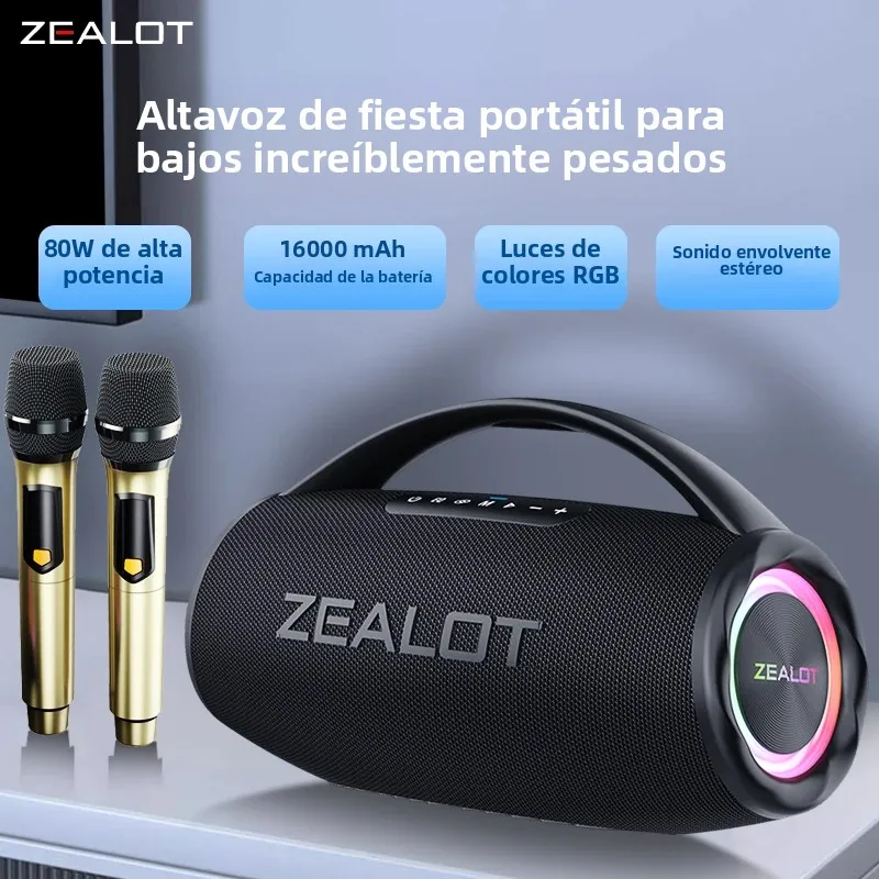 ZEALOT S97M Altavoz Bluetooth portátil 80W Potente cañón de graves con micrófonos duales Luz RGB Batería de 16000mAh Más de 14 horas P - imagen 2