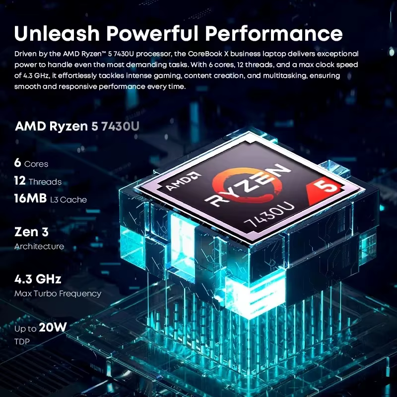 CHUWI CoreBook X portátil AMD R5-7430U portátil para juegos 16GB DDR4 RAM 512GB SSD 14,1 ''2K pantalla Windows 11 Wifi6 cuaderno - imagen 2