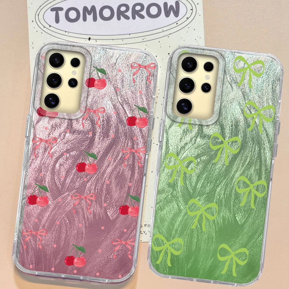 Funda de teléfono con lazo de cereza para Samsung Galaxy A55 A16 A56 A36 A26 A14 A54 A34 A24 S25 S24 S23, carcasa trasera de silicona - imagen 5