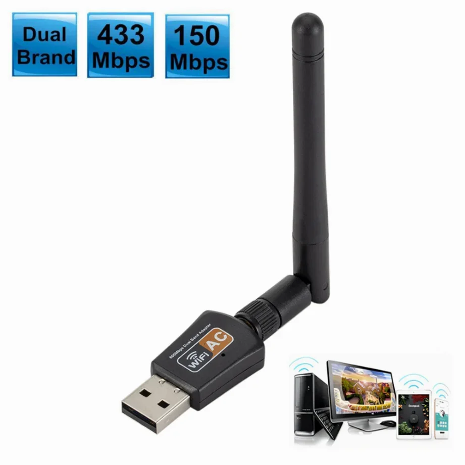 Grwibeou-Adaptador WIFI USB de doble banda, 600Mbps, 2,4 GHz, 5GHz, WiFi con antena, Mini ordenador, receptor de tarjeta de red para PC y portátil - imagen 3