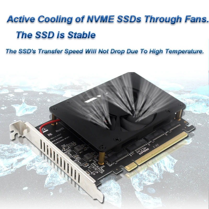 Tarjeta de expansión M.2 NVME HDD PCIE X16 NVME M.2 M Key SSD RAID tarjeta adaptadora con soporte de ventilador 2230 2242 2260 2280 - imagen 4
