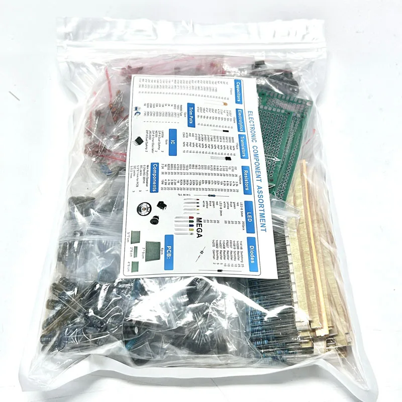 Kit de componentes electrónicos DIY, surtido de resistencias, potenciómetro DIP-IC LED, condensadores de triodo, diodos, bolsa/caja PCB, 1818 Uds. - imagen 4