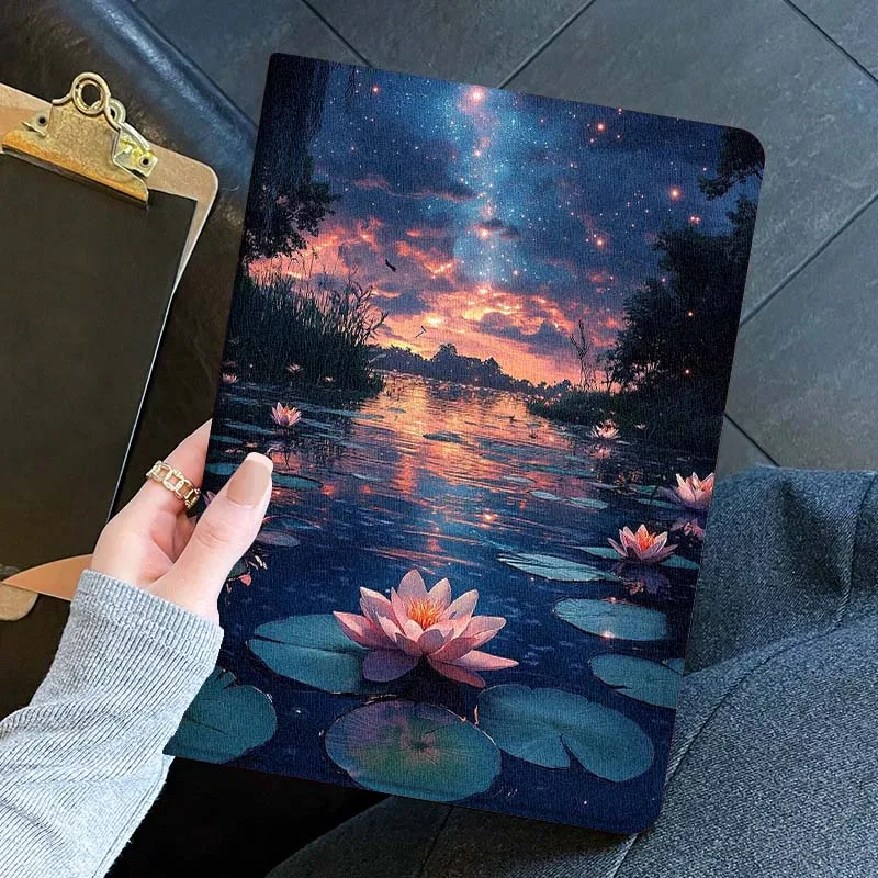 Starlight Lotus Pond para iPad Pro Mini 1 2 3 4 5 6 7 7ta generación 12,9 10,5 13 11 7,9 8,3 M4 pulgadas funda para tableta