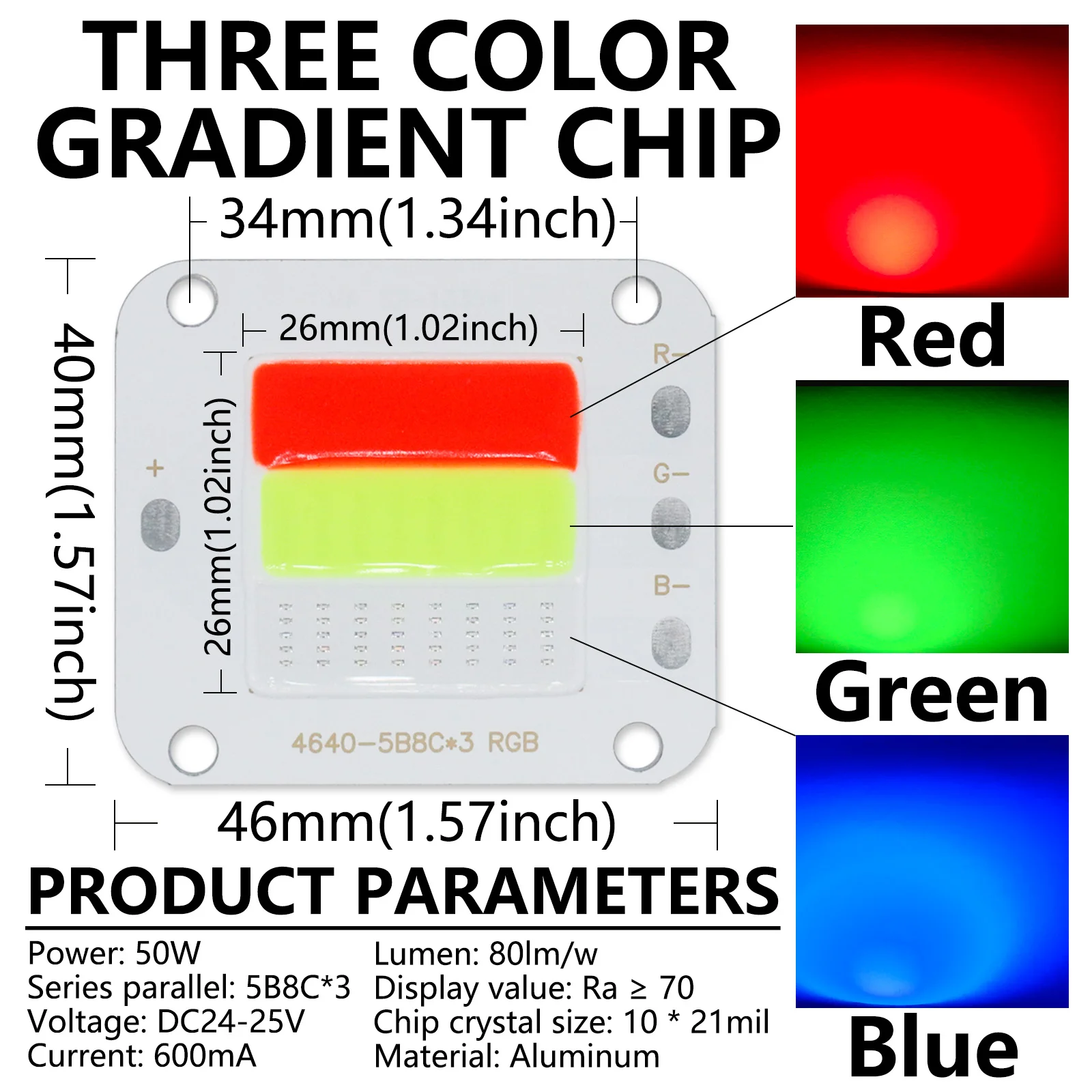 RGB tres colores gradiente COB 50W tablero de luz LED de aluminio DC24-25V 600mA para foco diodo LED módulo fuente de lámpara de reflector - imagen 3