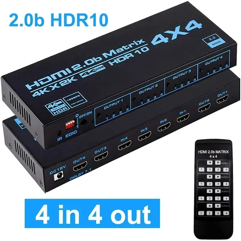 4K 60Hz HDMI Matrix 4x4 HDR10 HDMI2.0 interruptor divisor 4 en 4 salidas Audio Video distribuidor convertidor para PS4 PS5 PC a TV - imagen 3