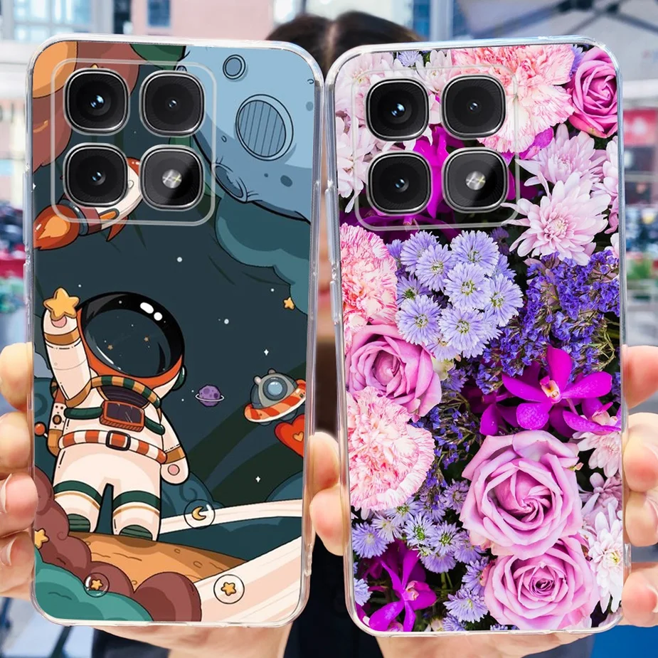 Funda de silicona transparente para teléfono xiaomi Mi 14T Pro, carcasa suave con bonito gato y flores pintadas para Xiaomi 14T Pro 14TPro Mi14T - imagen 5