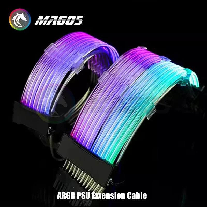 Cable RGB de extensión de fuente de alimentación de computadora, ATX 24 pines + GPU PCI-E 8 pinesX2, adaptador de transferencia de Streamer ARGB de línea de color neón, sincronización M/B 5V 3 pines - imagen 5