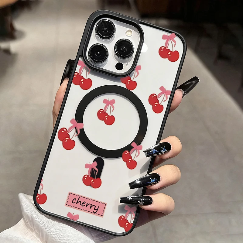 Funda de teléfono magnética con diseño de cereza roja para iPhone 17 16 15 14 13 12 11 PRO MAX PLUS 16e Air para cubierta de carga inalámbrica Magsafe - imagen 4
