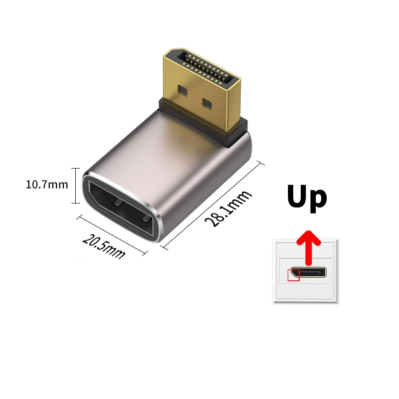 Adaptadores de Cable Displayport 8K60Hz 4K144Hz Adaptador convertidor DP macho-hembra en ángulo izquierdo y derecho de 90 grados para Monitor de PC - imagen 3