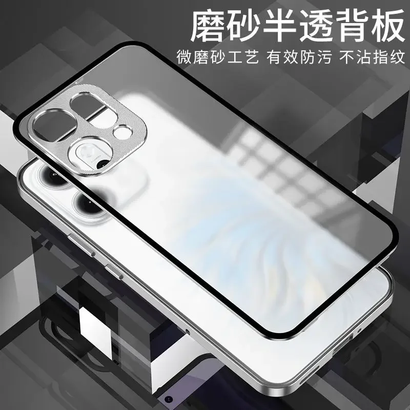 Para Reno 14 Pro, parachoques con marco de Metal de aleación de aluminio + cubierta trasera de teléfono de vidrio templado para Reno 14pro Reno14, estuche rígido a prueba de golpes - imagen 5