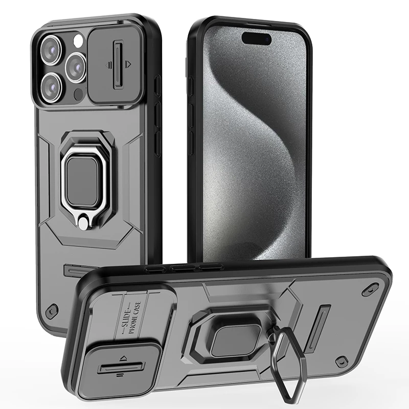 Funda de lujo con soporte de anillo para cámara, carcasa de armadura de grado militar para iphone 13, 14, 15, 16 Pro Max Plus, 16Pro, 15Pro, 13