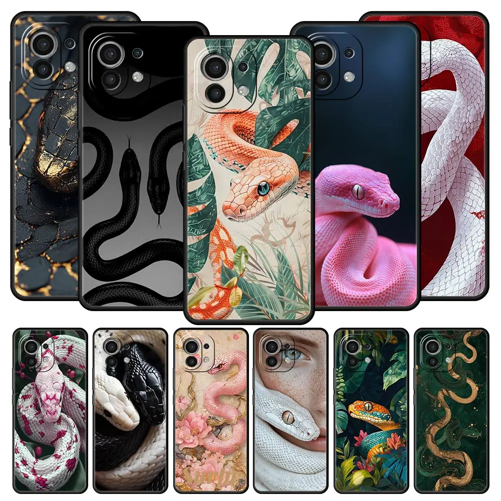 Funda de teléfono con serpiente rosa flor para Xiaomi Mi 17 15T 15 14 14T 13T 12T Pro 12 13 Lite 5G 11T Poco X6 X7 X5 Pro, funda suave