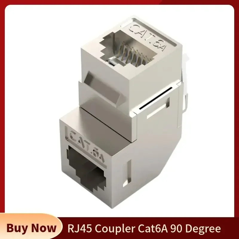 Acoplador Cat 6A RJ45, adaptador de conector Keystone divisor hembra RJ 45 blindado en ángulo de 90 grados para placa frontal de Panel en blanco - imagen 2