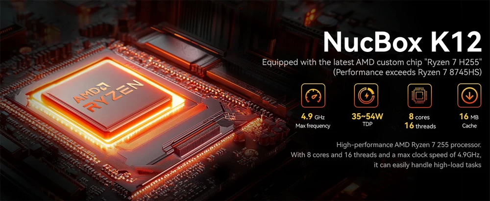 GMKtec K12 OCulink Mini ordenador AMD Ryzen 7 H 255 Dual DDR5 5600MT/s 3 * SSD PCIe4.0 Oficina mini pc WiFi 6 BT 5,2 Dual 2,5G LAN - imagen 2