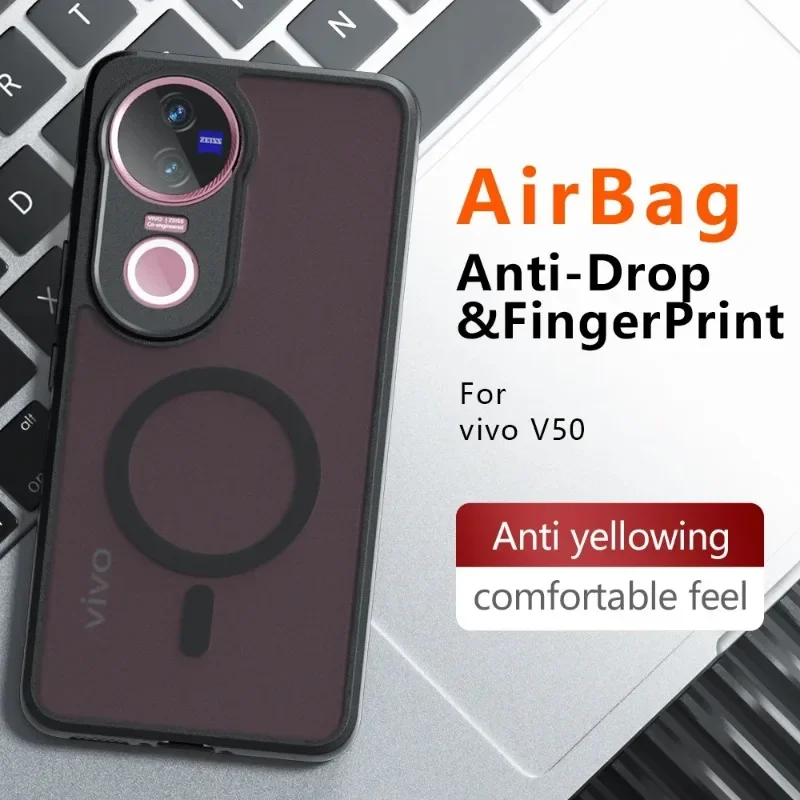 Para Vivo V50 V 50 Magsafe funda mate acrílica magnética para Vivo V50 Lite Y29 4G cubierta de teléfono transparente a prueba de golpes parachoques duro - imagen 4