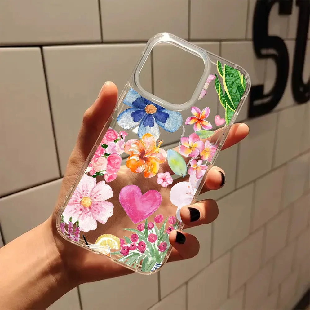 Hermosa funda de teléfono transparente con corazón Floral rosa adecuada para iPhone 17 16 11 12 13 14 15 Pro Max XS X XR 7 8 Plus cubierta transparente - imagen 3