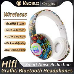 Auriculares Bluetooth con grafiti, cascos inalámbricos con luz LED para juego, Doodle, con micrófono para niños, niños y niñas, regalo, soporte para tarjeta TF