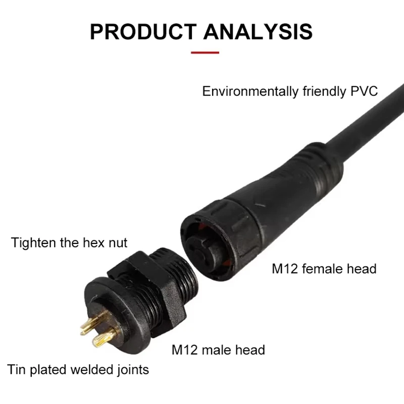 Panel M12 enchufe impermeable 2 3 4 5 pines conectores de aviación Industrial 0,5/0,75/1,0 cuadrado macho hembra acoplamiento rápido IP68 - imagen 3