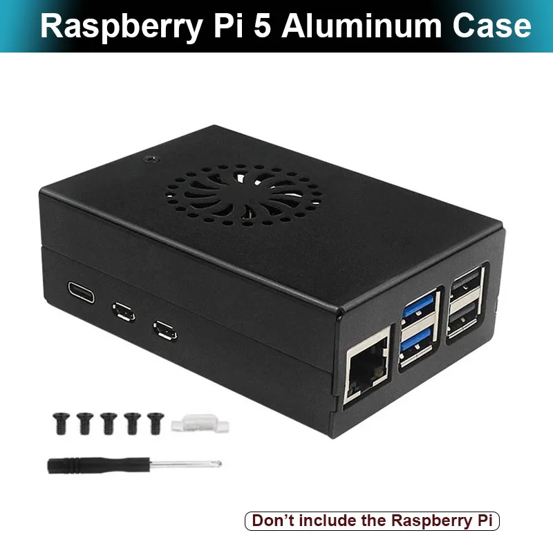 Carcasa de Metal para Raspberry Pi 5, carcasa de aleación de aluminio, carcasa negra, ventilador de refrigeración PWM opcional, disipador térmico, enfriador activo para RPI 5