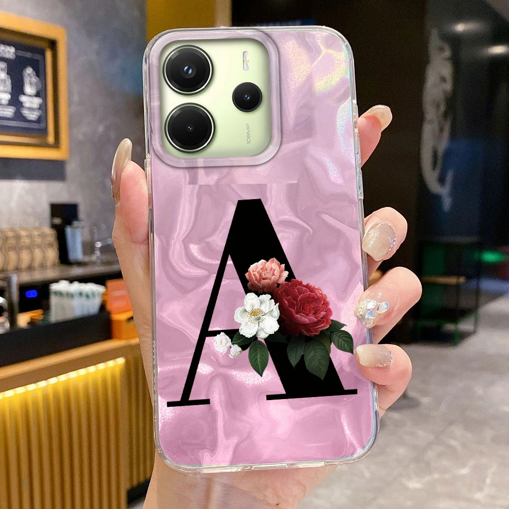 A-Z Flor de peonía con letra negra Funda de teléfono a prueba de golpes para Xiaomi Redmi Note 11 11s 13 Pro 13C 13, carcasa trasera de silicona para pareja - imagen 3