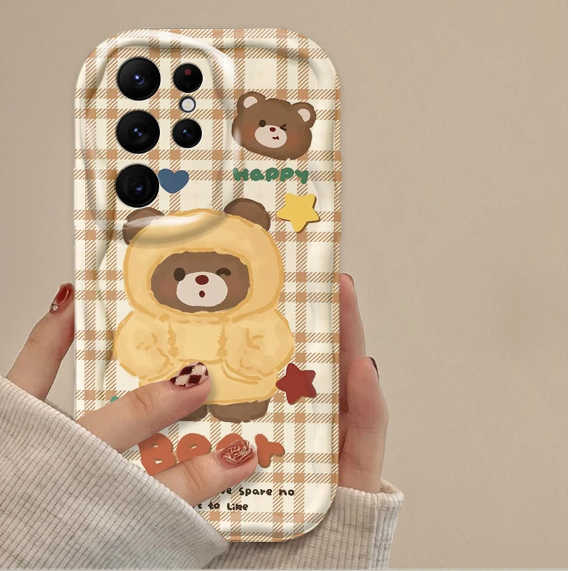 Encantadora funda de oso de café para Samsung Galaxy, S24 Ultra, S23, S22 Plus, S21, S20 FE, A25, A55, A35, A15, A16, A05, A05S, A06, silicona suave, Etui - imagen 2