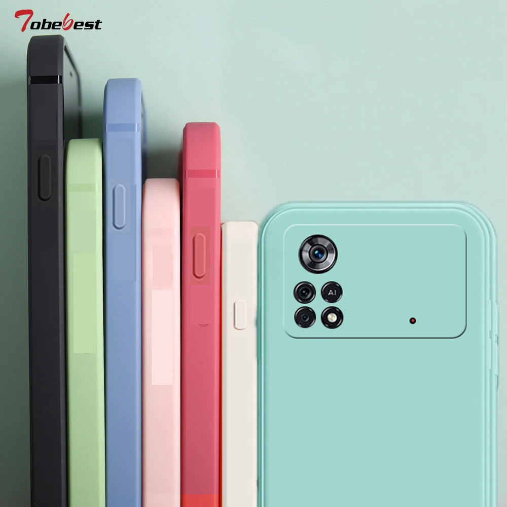Funda cuadrada de silicona blanda de lujo para Xiaomi Poco X4 M4 Pro, carcasa trasera de protección de cámara de Color sólido - imagen 2