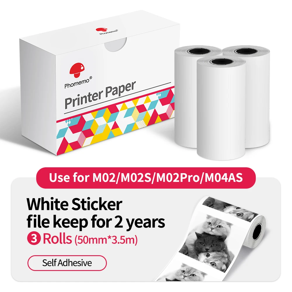 Phomemo Papel Térmico 3 Rollos – Compatible M02/M02S/M02 Pro