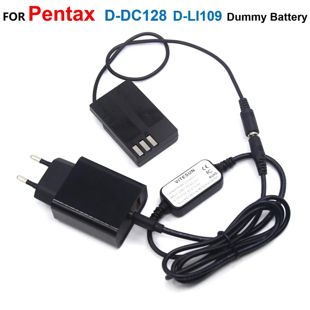 Cable de alimentación USB C + acoplador CC D-DC128 D-LI109 batería simulada + cargador PD para Pentax K-70 K-50 K-30 K-R K-2 K-S1 K-S2 K-500 645Z - imagen 2