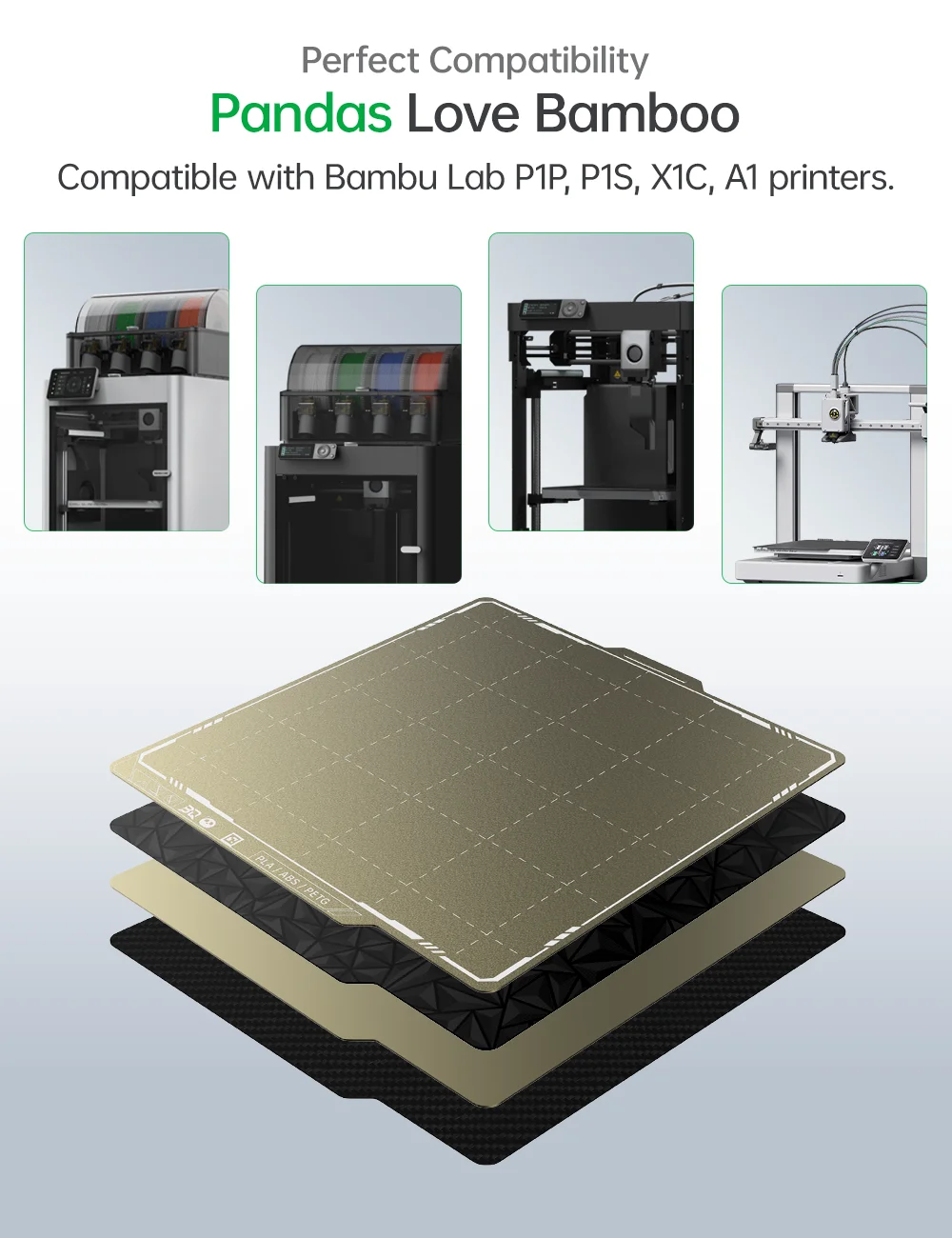 Placa de construcción BIGTREETECH Panda para Bambu Lab P1S P1P P2S, hoja de Pei texturizada de acero con resorte Bambulab A1,P1,X1 para Bambulabs calentada - imagen 3