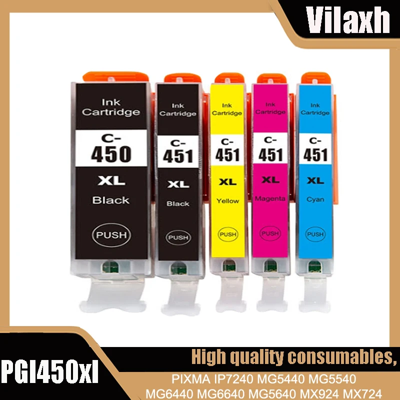 Vilaxh PGI-450 CLI-451 IGP 450 cartucho de tinta para Canon PGI450 CLI451 PIXMA IP7240 MG5440 MG5540 MG6440 MG6640 MG5640 MX924 MX724