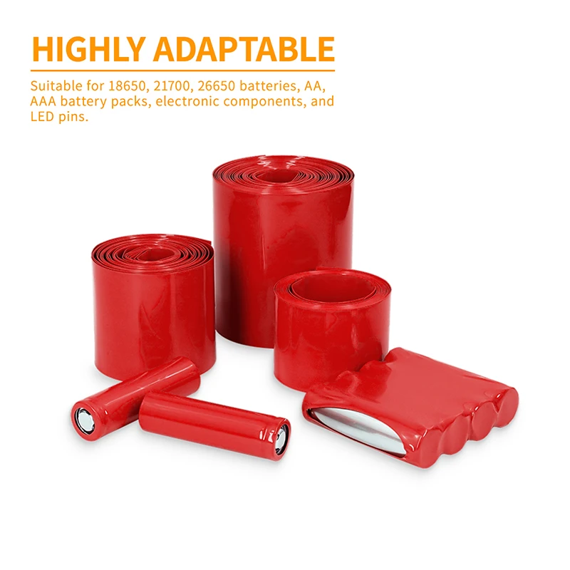 Tubo termorretráctil de PVC de 1 ~ 20m, envoltura de caja de litio, ancho rojo, funda de Cable de 7 ~ 280mm, paquete de batería Lipo 18650, película aislante de protección - imagen 5